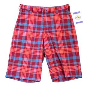 Nike Golf Shorts Men 28 Red Blue Plaid Chino Tour Performance Stretch 11" Inseam